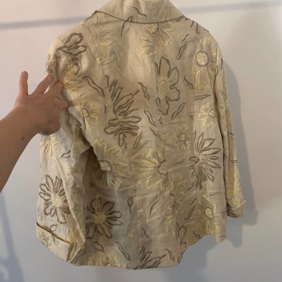 Lafayette 148 100% Linen Jacquard Gold Blazer Jacket 8 - Picture 4 of 7